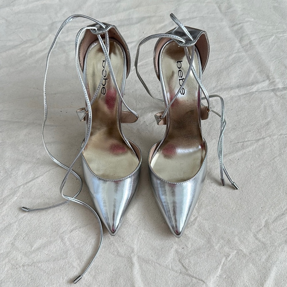 bebe Silver Metallic Heels